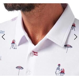 $99 NWT Travis Mathew Neighborhood party Golf White polo Size S
